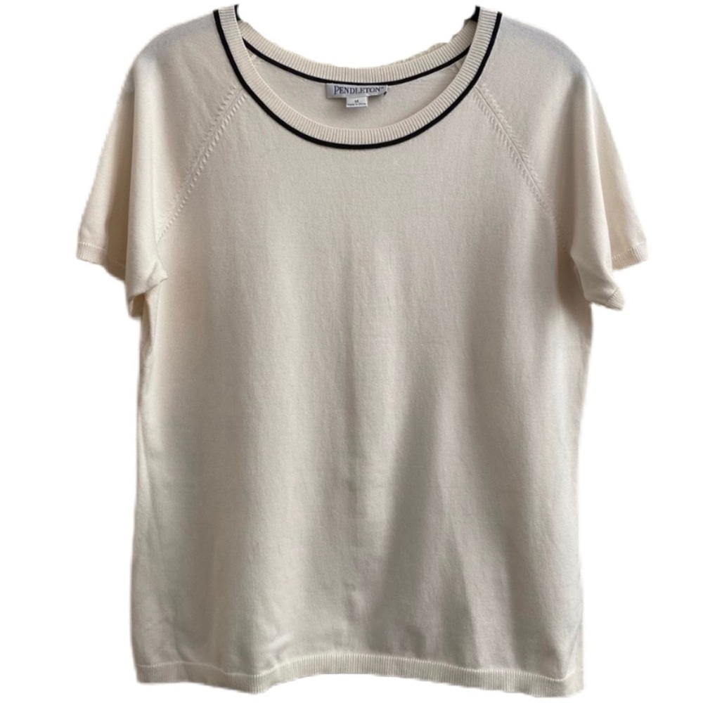 Pendleton Cream Silk Nylon Short Sleeve Sweater Top M Flaw